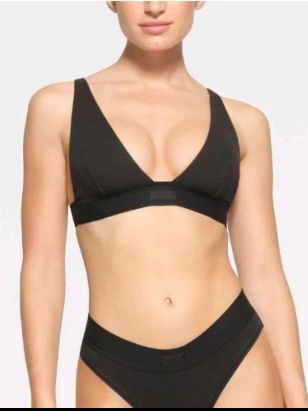 Skims Soot Cotton Rib Plunge Bralette, Sz 2X NWT